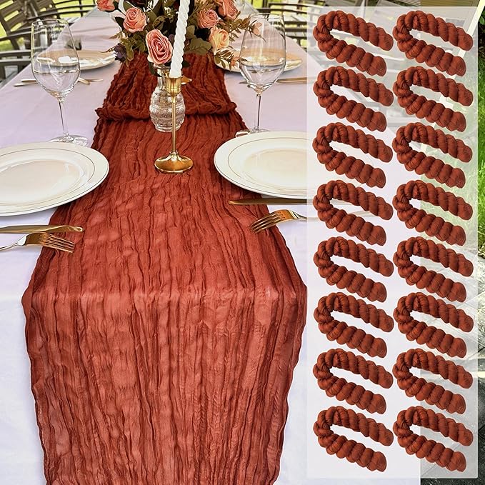 16 Pack Terracotta Cheesecloth Table Runner Rustic Gauze 22 x 108 inch Fall Table Runners for Wedding Bridal Shower Birthday Party Table Runner Thanksgiving Christmas Decor