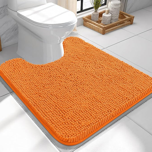OLANLY Toilet Rugs U-Shaped 24x24, Extra Soft Absorbent Chenille Contour Bathroom Rugs for Toilet, Dry Quickly, Machine Washable, Non-Slip Bath Mat, Orange
