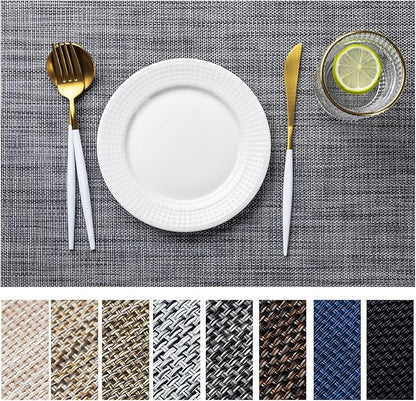 LEXMORE Placemats Set of 6 Vinyl/Plastic Woven Place Mats for Kitchen Table Indoor/Outdoor Washable Placemat Wipeable Dining Table Mats(Dark Gray)