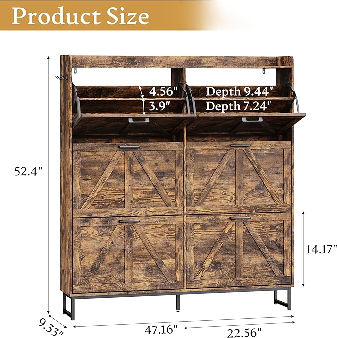 Shoe Cabinet Storage for Entryway, Shoe Storage Cabinet with 6 Flip Drawers, Freestanding Narrow Shoe Rack Organizer with Metal Legs for Foyer, Hallway, Brown