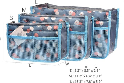 Vercord Purse Organizer Insert for Handbags Bag Organizers Inside Tote Pocketbook Women Nurse Nylon 13 Pockets Blue Flower Medium