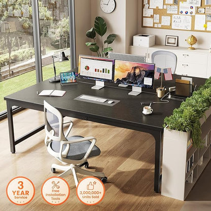 Huuger 63 x 31.5 inch Desk with Power Outlets & USB-C, 0.95 Inch Thicker Desktop, Robust Metal Tubes, Deep Computer Desk, Heavy Duty Office Work Desk, for Home Office, Black