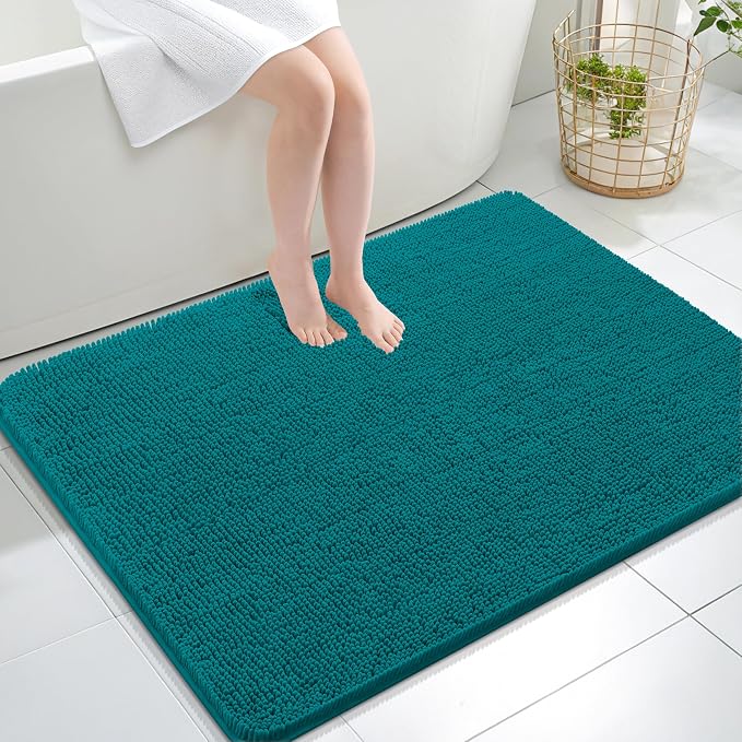 OLANLY Large Bathroom Rugs 40x32, Extra Soft Absorbent Chenille Bath Rugs, Rubber Backing Quick Dry, Machine Washable Bath Mats for Bathroom Floor, Tub and Shower, Home Decor Accessories, Deep Lake
