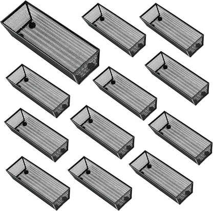 Neudeco Silverware Organizer, Black, 9 x 3 x 2 inch, Pack of 12 | Mesh Drawer Organizer, Metal Construction, For Kitchen Utensils & Flatware, Multi-Purpose Use