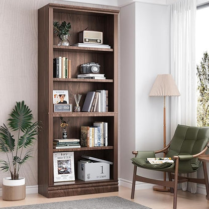 72 in Tall Bookcase, 31.3 in Wide Floor Standing Bookshelf, Open Storage 5-Shelf Bookshelves, Dark Cherry Large Indoor Furniture for Home Office School Library Living Room Bedroom