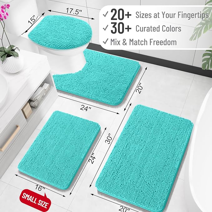 OLANLY Toilet Rugs U-Shaped 24x24, Extra Soft Absorbent Chenille Contour Bathroom Rugs for Toilet, Dry Quickly, Machine Washable, Non-Slip Bath Mat, Teal