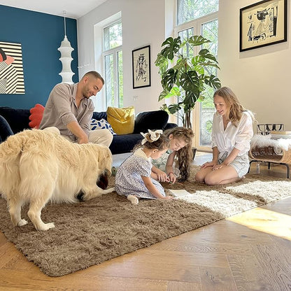 OLANLY 8x10 Machine Washable Large Area Rugs for Living Room, Bedroom, Soft Fluffy Shaggy Bedside Rug, Indoor Floor Carpet for Kids Girls and Boys, Dorms, Nursery, Home Decor Aesthetic, Taupe