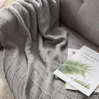 BOURINA Light Grey Throw Blanket 60x80 Inches Throw Textured Solid Soft Sofa Throw Couch Knitted Decorative Blanket