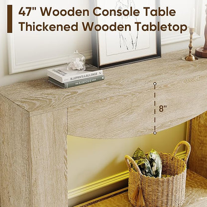 Farmhouse Console Table, 47 Inches Entryway Console Table with LED Light, Sofa Table Behind Couch, Wooden Accent Entryway Table for Living Room, Hallway