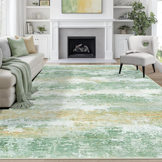 9x12 Area Rugs for Living Room Rug Washable: Abstract Large Rug for Dining Room Bedroom Carpet Non Slip 9 by 12 Indoor Modern Nursery Home Office Green