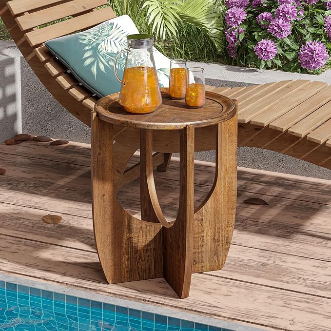 COZAYH Rustic Farmhouse End Table, French Country Accent Side Table for Family, Dinning or Living Room, Small Spaces, Modern, Round, Brown End Table