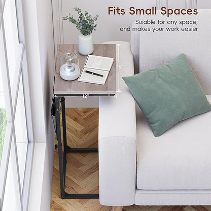 Vagusicc C Shaped End Table with Charging Station, 33"Tall C Table End Table Adjustable Height Side Table for Couch, Sofa Table Slide Under Couch Table TV Tray Arm Table for Living Room, Bedroom, Grey