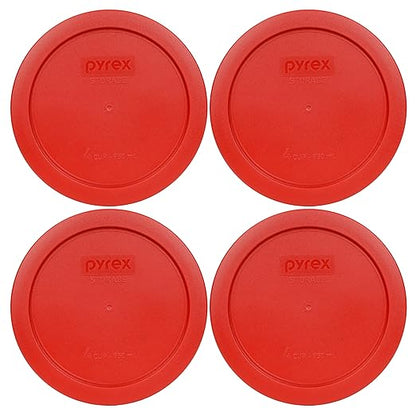 Pyrex 7201-PC 4-Cup Poppy Red Food Storage Replacement Lid (4-Pack) - Made in USA