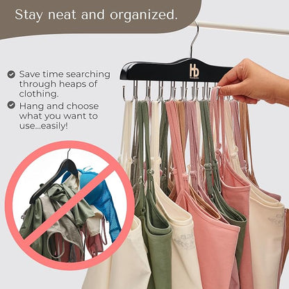 Large Bra Hanger and Bra Organizer for Closet – Tank Top Hanger Space Saving for House, Dorm, Apartment - Foldable Wooden for Closet Organizer– with 20 Hook - Lotus Wood, Black, 1 Pack