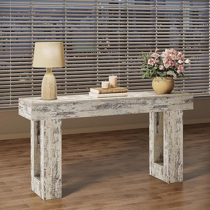 Tribesigns 63-Inch Long Console Table, Wooden Rectangular Sofa Table Behind The Couch, Farmhouse Entryway Table for Entrance, Hallway, Living Room (Distressed White)