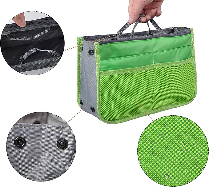 Vercord Purse Organizer Insert for Handbags Bag Organizers Inside Tote Pocketbook Women Nurse Nylon 13 Pockets Green Small