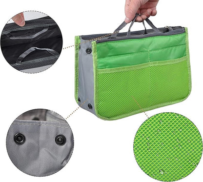 Vercord Purse Organizer Insert for Handbags Bag Organizers Inside Tote Pocketbook Women Nurse Nylon 13 Pockets Green Small