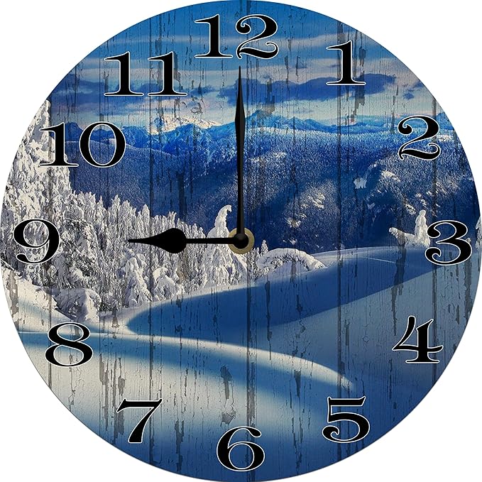 Snow Scene Wall Clock 10 Inch Wooden Battery Operated Autumn Forest Maple Leaves Wall Clocks Decorative Indoor,Decorative for Kitchen Bathroom Bedroom