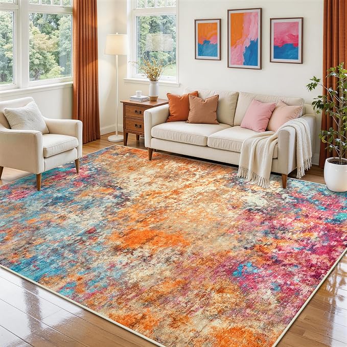 6x9 Area Rugs for Living Room Rug Washable: Abstract Rug for Dining Room Bedroom Carpet Non Slip 6 by 9 Indoor Modern Nursery Home Office Colorful