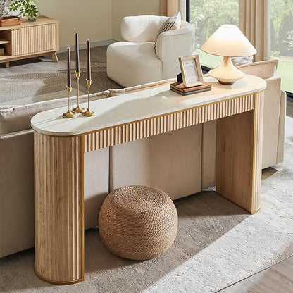 OKD Modern Fluted Console Table, 63" Long Narrow Entryway & Sofa Tables for Hallway, Tall Accent Table Behind Couch for Foyer Living Room, Natural Oak