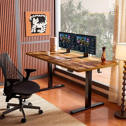 ErGear Height Adjustable Electric Standing Desk, 63 x 28 Inches Sit Stand up Desk, Memory Computer Home Office Desk (Vintage Brown)