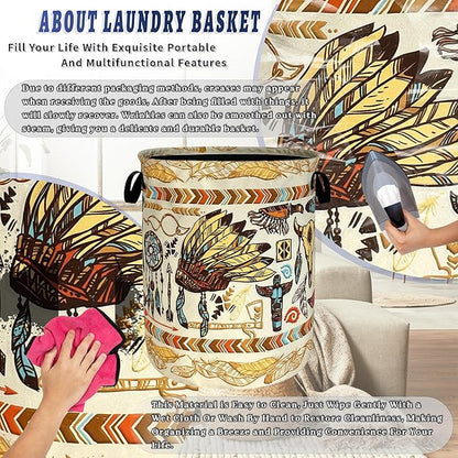 Feather Printed Laundry Basket Oxford Cloth Foldable Boho Laundry Hamper With Handle Portable Clothes Storage Organizer Basket 18.9x16.5Inch Laundry Bag For Laundry Room/Bedroom/Bathroom/Dormitories