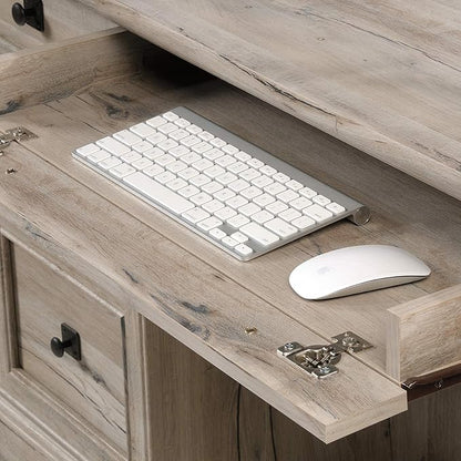 Sauder Palladia Office Desk with Drawers, Executive Desk with File Cabinet Storage, Cable Management, Keyboard Tray, in Split Oak Finish