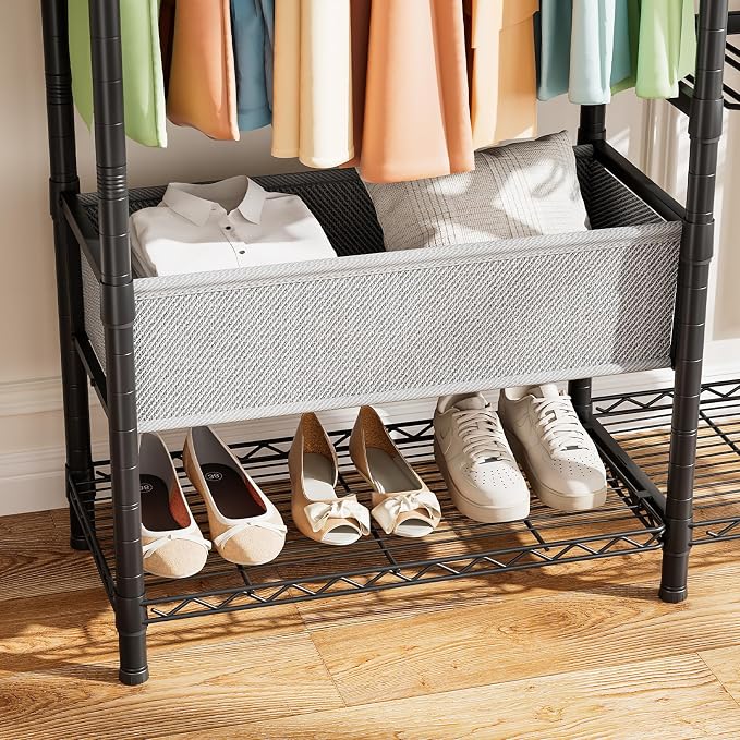 Golpart Clothes Rack Coat Rack Closet Organizers and Storage Laundry Room Organization Heavy Duty Portable Clothing Racks for Hanging Clothes Adjustable Freestanding with Shelves and Wheels Black