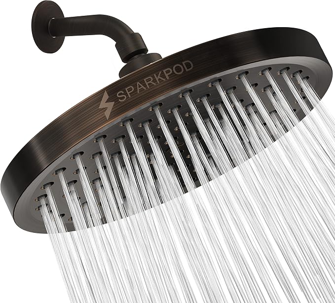 SparkPod Rain Shower Head, 8 Inch Round | High Pressure Shower Heads, 90 Nozzle (Touch-to-Clean), Adjustable Showerhead, No-tool Universal Connection