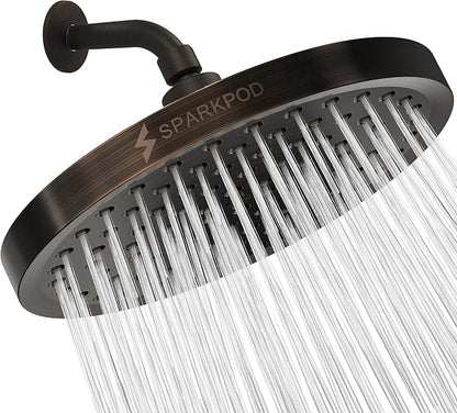 SparkPod Rain Shower Head, 8 Inch Round | High Pressure Shower Heads, 90 Nozzle (Touch-to-Clean), Adjustable Showerhead, No-tool Universal Connection