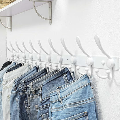 Dseap MaxStrong 2.0 Coat Rack Wall - 37” Long 10 Tri Hooks - Ultra Heavy-Duty Stainless Steel Wall Mount Coat Hanger, Hook Rail for Clothes Hats Jacket Towels White