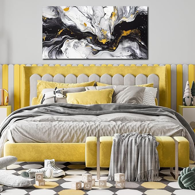 Alsingbago Large Abstract Canvas Wall Art for Living Room Bedroom Black and White Picture Ink and Wash Style Prints for Home Office Decoration Size 24x48 Ready to Hang