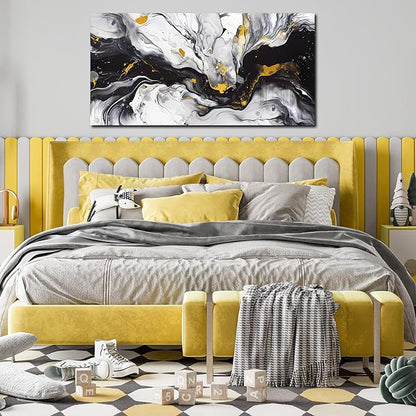 Alsingbago Large Abstract Canvas Wall Art for Living Room Bedroom Black and White Picture Ink and Wash Style Prints for Home Office Decoration Size 24x48 Ready to Hang