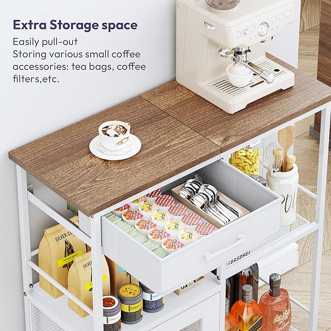 SWTYMIKI Coffee Bar Cabinet for Home - Farmhouse Coffee Stand Station Multi-Purpose Buffet Sideboard Cabinet with Drawers - Kitchen Bar Table for Living Room, Corner, Small Space, Oak