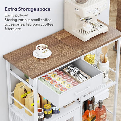 SWTYMIKI Coffee Bar Cabinet for Home - Farmhouse Coffee Stand Station Multi-Purpose Buffet Sideboard Cabinet with Drawers - Kitchen Bar Table for Living Room, Corner, Small Space, Oak