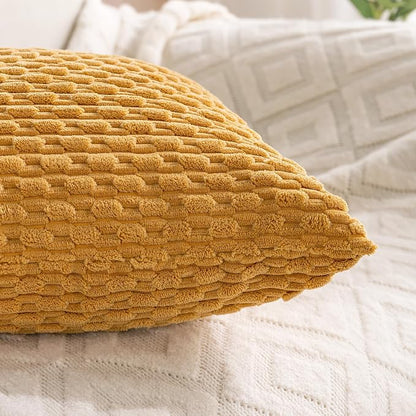 Set of 4 Yellow Rust Aqua Decorative Throw Pillow Covers 20x20 Inch Corduroy Pillow Covers for Bed Couch Sofa Living Room Soft Square Cushion Cases