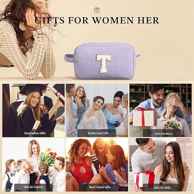 YOOLIFE Gifts for Women Teen Girls Kids - Initial Makeup Bag Cosmetic Bag Toiletry Pouch, Personalized Birthday Gifts for Women Girls Mom Daughter Sister Friends, Black M