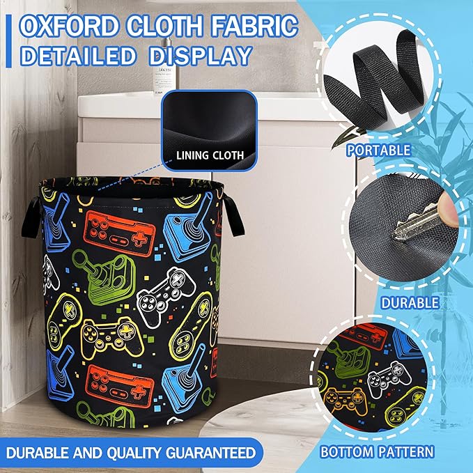 Game Consoles Laundry Basket Funny Colorful Oxford Cloth Laundry Hamper With Handle Foldable Portable Clothes Storage Basket 18.9 X 16.5 Inch Storage Bag For Laundry Room/Bathroom/Bedroom/Dormitories
