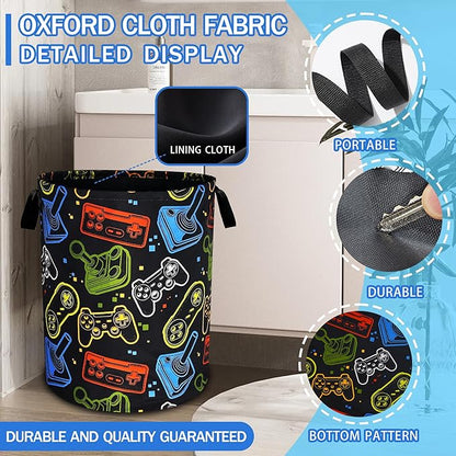 Game Consoles Laundry Basket Funny Colorful Oxford Cloth Laundry Hamper With Handle Foldable Portable Clothes Storage Basket 18.9 X 16.5 Inch Storage Bag For Laundry Room/Bathroom/Bedroom/Dormitories
