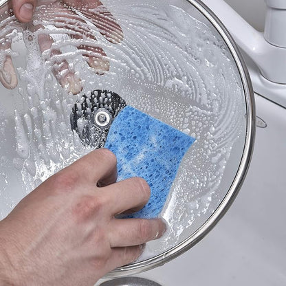 Superio Non-Scratch Cellulose Sponge Kitchen Scrub Sponges with Scouring Pad Set, Good for Non-Stick Cookware Frying Pan, Pot, Counter Top, Sink Scrubbing, Kitchen Scrubbers, Pack of 3, Blue
