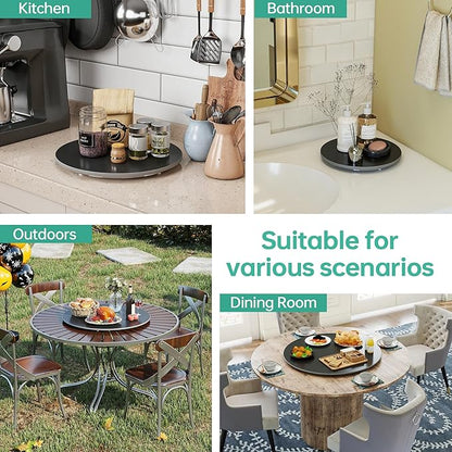 27.6" Lazy Susan Turntable – 360° Sinteredstone Silent Anti-Slip Turntable, Table Top Centerpiece for Kitchen, Pantry, Spice Rack, Refrigerator & Dining Table, Black