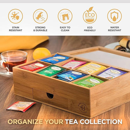 Personalized Tea Bag Organizer - Custom Engraved Bamboo Tea Box Organizer, 8-Compartment Tea Box with Magnetic Acrylic Lid, Mothers Day Gifts for Mom, Grandma Gift Wife Gift, Tea Lover Gift by Bambusi