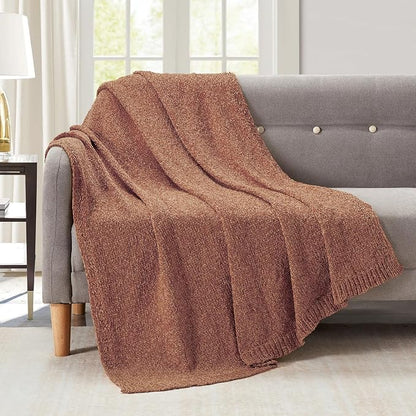 BOURINA Chenille Throw Blanket for Couch Sofa Chair Bed Home Decoration, Soft Warm Cozy Blanket for All Season（50" x 60", Coral）