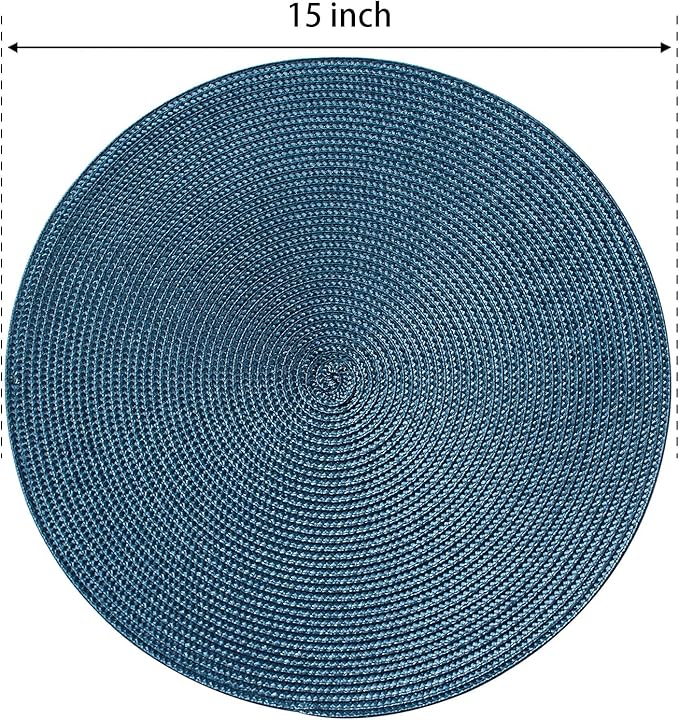 FunWheat Round Braided Placemats Set of 4 Table Mats for Dining Tables Woven Washable Non-Slip Place mats 15inch (Blue, 4pcs)