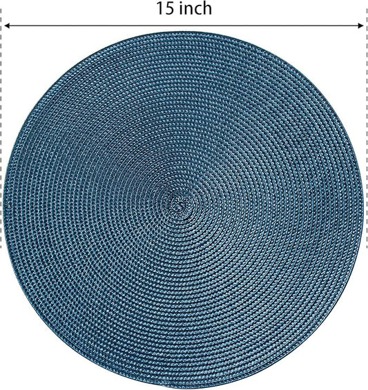 FunWheat Round Braided Placemats Set of 4 Table Mats for Dining Tables Woven Washable Non-Slip Place mats 15inch (Blue, 4pcs)