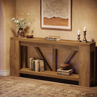 Tribesigns 70.9" Extra Long Entryway Table, Farmhouse Wood Console Tables with Storage Shelf, Modern Rustic Sofa Foyer Tables for Entryway, Behind Couch, Living Room, Entrance, Brown