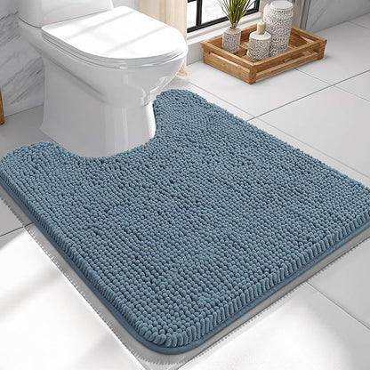 OLANLY Toilet Rugs U-Shaped 24x24, Extra Soft Absorbent Chenille Contour Bathroom Rugs for Toilet, Dry Quickly, Machine Washable, Non-Slip Bath Mat, Airy Blue