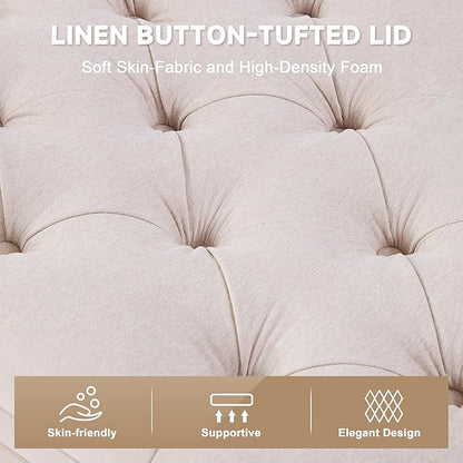 Mangodan 50" Storage Ottoman Bench, Tufted Ottoman with Storage for Living Room, Large End of Bed Ottomans, Modern Entryway Benchs, Window & Bedroom Benches for Foot of Bed (Beige)