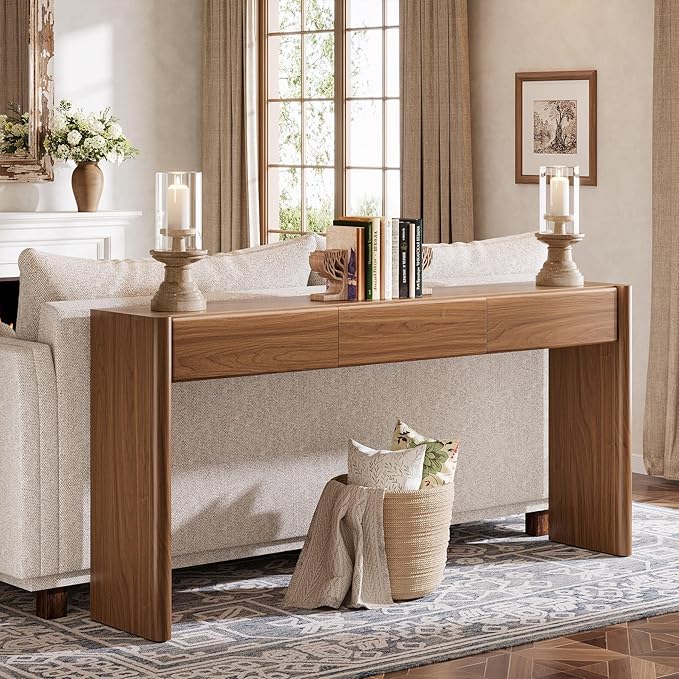 Tribesigns Console Table with 3 Drawers, 70.9" Wooden Entryway Table Behind Couch, Farmhouse Long Console Sofa Station with Storage for Entrance, Foyer, Hallway, Living Room, Easy Assembly (Brown)