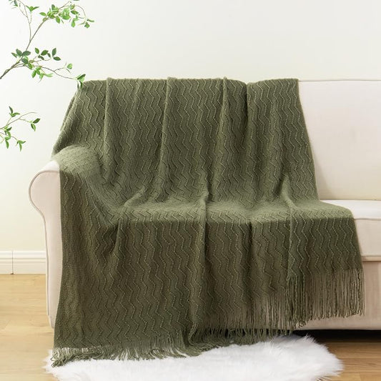 BATTILO HOME Throw Blanket for Couch, Textured Knit Throw, Olive Green Throws for Home Decor, Soft Blanket Throw for Bedroom Decor Housewarming Gifts, 50"x60"